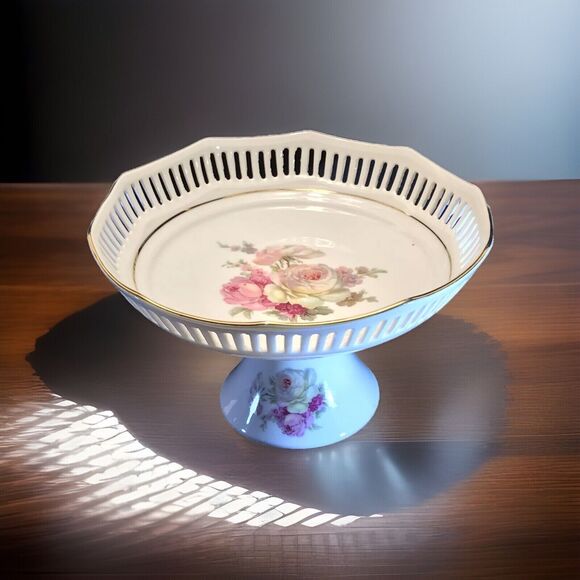 Schwarzenhammer Bavaria West Germany Pedestal Compote Pierced Lace Reticulated - Picture 1 of 12